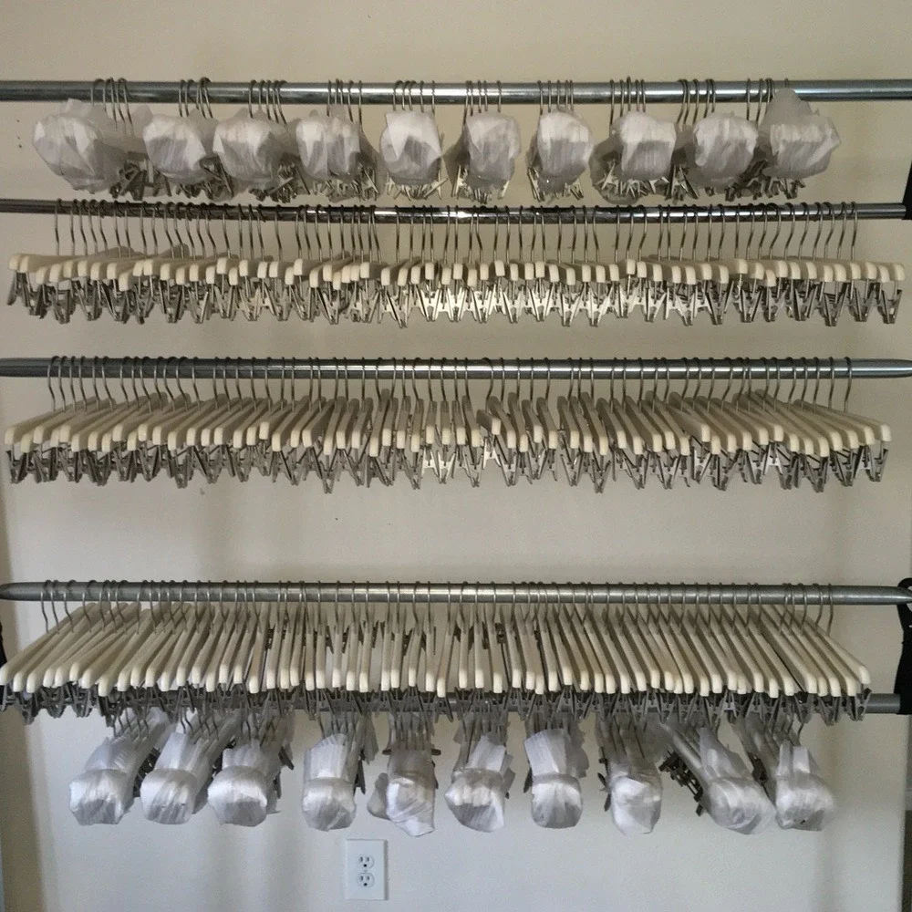 Mainetti White Wooden Pant Skirt Hangers‎ with Metal Clips 14 Inch Lot of 15